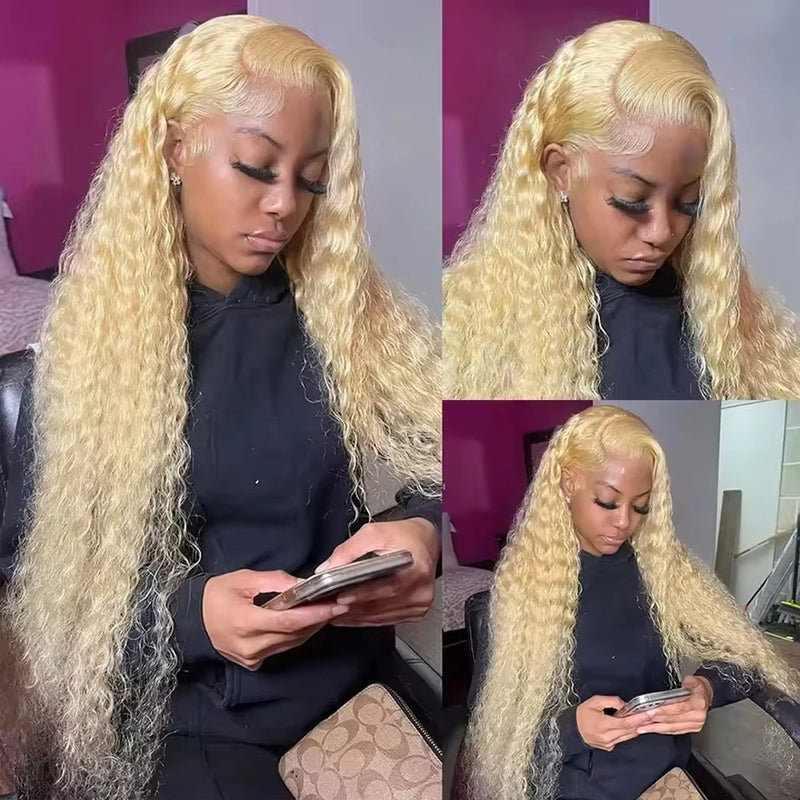 613 Deep Wave Frontal Wig 13x6 HD Water Wave Lace Front Wigs 220 Density 30 38 Inch Honey Blonde 13x4 Transparent Curly Lace Raw Remy Frontal Wig