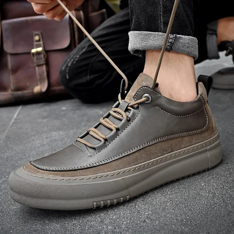 British Style Men Casual Leather Thick Bottom Shoes Outdoor Walking Shoes Antiskid New Lightweight Designer Office Driving Shoes