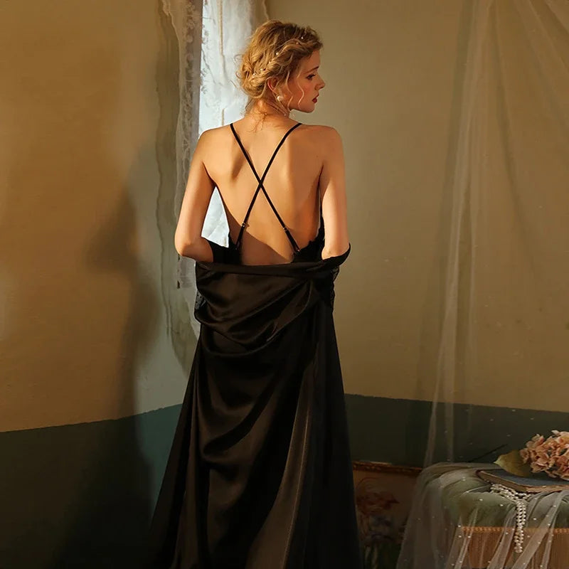 Women Satin Lace Intimate Sleepwear Set Nightgown Sexy | SAMAG