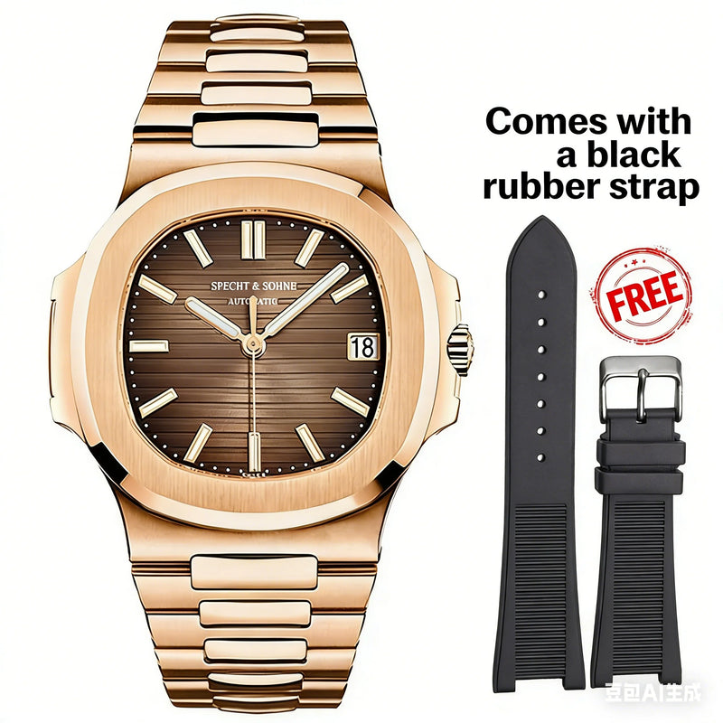 New Specht & Söhne 40MM Rose Gold Japan Miyota 8215 Movt Automatic Mechanical Men Watch Steel Sapphire Crystal 50M Waterproof