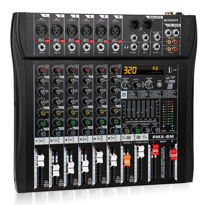 Fuluode 6/8/12/16 Channel Mixing Console Audio Mixer Mono 99 Digital Effect USB Sound Card dj Karaoke Mixer Bluetooth 48V 2 AUX