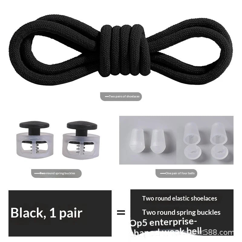 Colorful Spring Lock No Tie Shoelaces 1Pair Round Elastic Quick Lazy Shoelace for Kids Adult Sports Sneakers