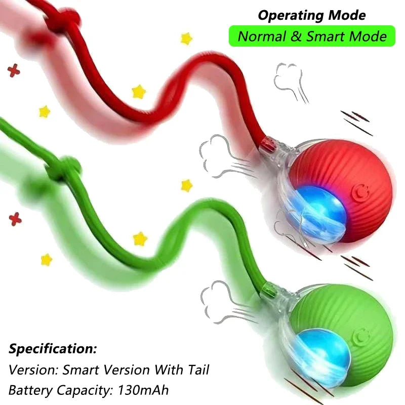New Cat Interactive Ball Toy Automatic Rolling Ball Faux Tail Rechargeable Smart Pet Electric Toy Dog Cat Training Imitate Mouse