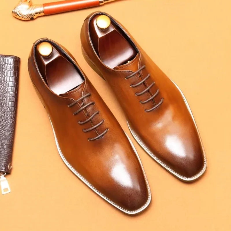 Italian Men's Formal Shoes Luxury Genuine Leather Handmade Quality Comfortable Elegant Black Wedding Social Oxfords Shoes Man