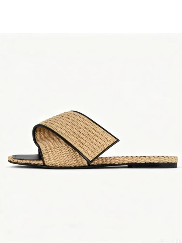 Summer Women's Flat Slippers, Women's Outerwear, Square Head, Open Toe, One Line Slippers, Men's Slippers