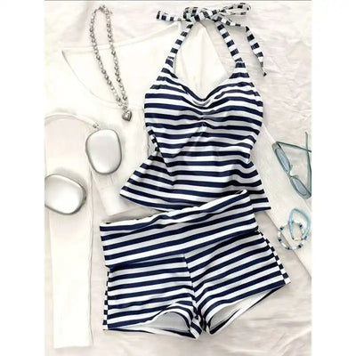 Women Striped Bikinis Set Tankini Swimsuit Stripe Halter | SAMAG