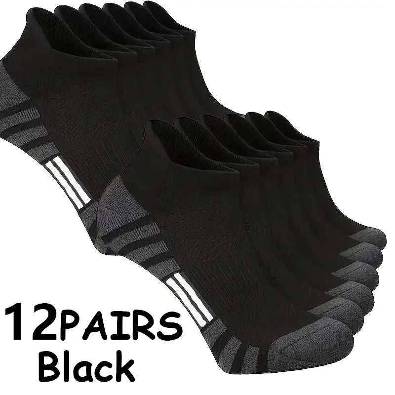 12Pairs Men Black White Grey Towel Bottom Sweat Absorbent | SAMAG