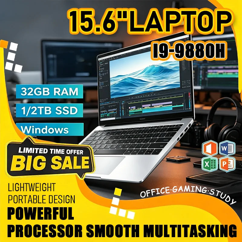 15.6 Inch Ultra Slim Gaming Notebook Intel Core i9-9880H 32GB RAM 2TB SSD 1080P FHD Laptop For Office Study Home Low Power