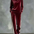 AAutumn New Women's Hooded Sweatshirt Trousers 2-piece Casual Loose Velvet Sports Fashion Patchwork Female Trousers Suit 2026