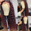TIMOPOL 13×4 Lace Front Wigs 99J Jerry Curl Wigs For Women High Density Pre-Plucked Hairline Red Curly Human Hair Wigs