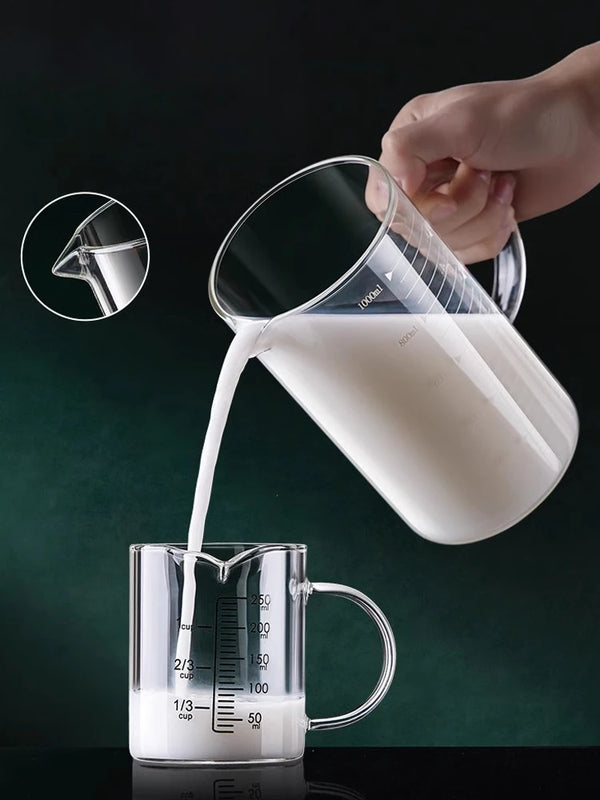YWDL 1pcs Glass Measuring Cup With Handle Heat-resistant Laboratory Beaker Kitchen Milk Coffe Measuring Mug 250/350/500/1000ml