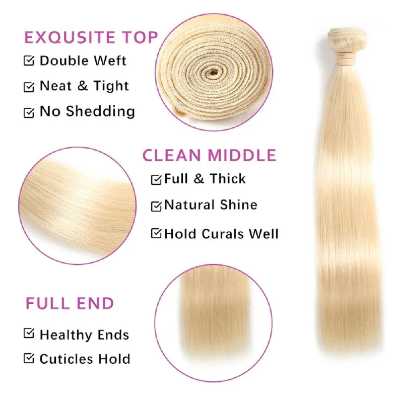 36 40 Inch Straight 613 Blonde Colored Human Hair Bundles 1/3/4 Pcs Remy Raw Hair Extensions 613 Colored Straight Weave Bundles