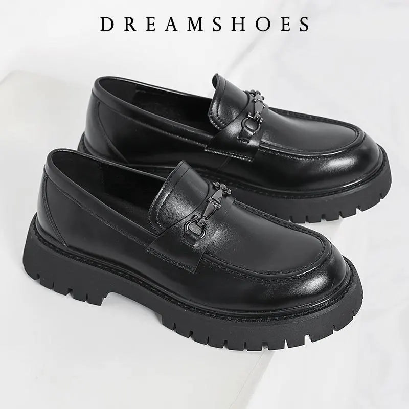 British Style Metal Buckle Loafers Men Thick-soled Wedding Shoes New Formal Business Comfort Shoes Slip-on Leather Casual Shoes