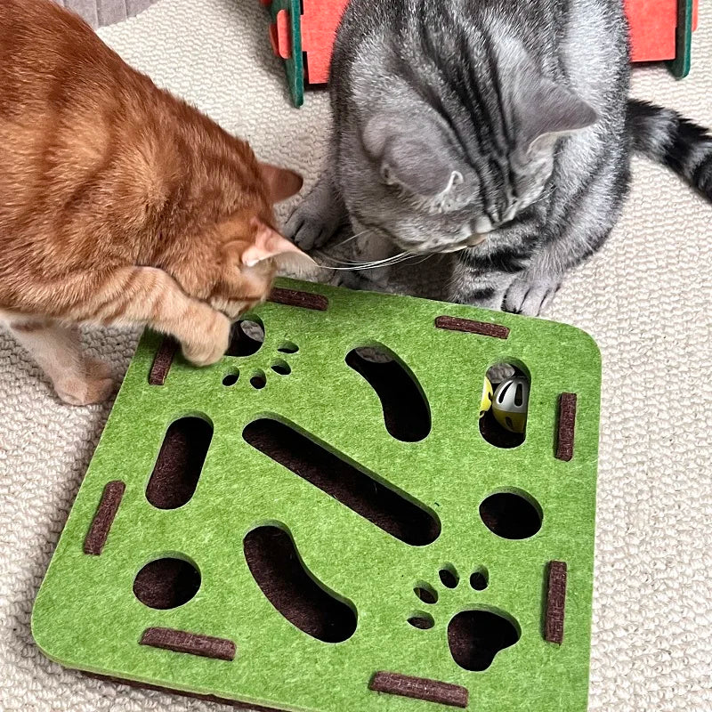 Pet Cat Puzzle Maze Holes Toys Felt Box With Bell Ball Kitten Playing Toys Interactive Funny Combination Set Cat Supplies