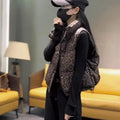Leopard Women's Autumn Winter Sleeveless Parkas Jacket 2025 Woman Mandarin Collar Cotton Padded Vest Korean Style Waistcoat
