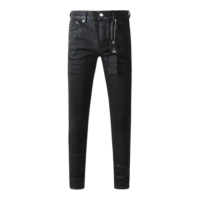 Men's American High Street Distressed Solid Black Coated | SAMAG