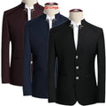 2026 New Men's Stand Collar Long Sleeve Suit Jacket, Asian Size Chinese-Style Slim-Fit Blazer in Dark Blue/Red/Grey/Black/White
