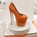 SDTRFT Red Pink Pumps Ladies Platform Shoes Woman 22cm Thin Heels Nighclub Wedding Dance Round Toe Patent Leather Stilettos