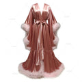 Women 's Feather Bathrobe Long Sleeves Sleepwear Bridal Robe Long Wedding Party Dressing Gown Pregnancy Photoshoot Dress