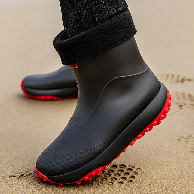 Men's Short Rain Boots Anti-Slip Work Boots Fishing Car Wash Labor Protection Water Shoes Lightweight Durable Rubber Material