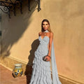 Halter Long Train Evening Gown Sweetheart Multi Layer | SAMAG