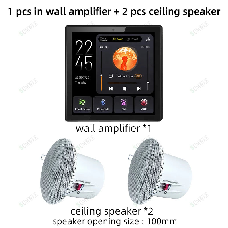 Home Multilingual 2 Zone Audio System Touch Screen Bluetooths Wall Amplifiers TF AUX Theater Sound Music Panel Ceiling Speakers