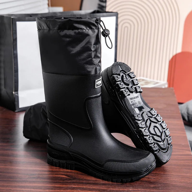 Men's Waterproof Fishing Delivery Rider Rain Boots with Durable Thick Soles, Anti-Slip Rubber Shoes