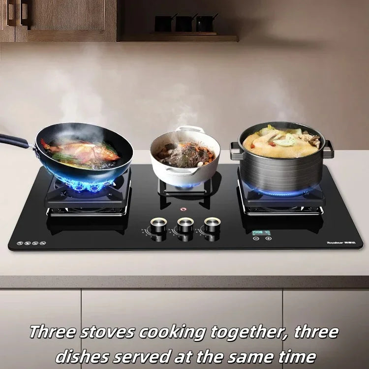 Three-burner gas stove embedded household natural gas multi-burner three-burner stove tempered glass stove