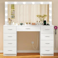 Large Vanity Desk with LED Mirror & Power Outlet 7 Drawers 4 Shelves 5 Hooks Bedroom Bathroom White, Customized