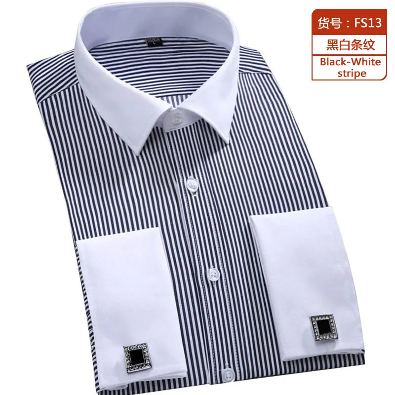 M~6XL Men's French Cuff Dress Shirt White Long Sleeve | SAMAG