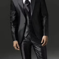 2025 New Style Black Two Bottom Satin Beach Men Suit Men's Wedding Prom Suits Costume Homme 3 Pieces (Jacket+Pant+Vest)
