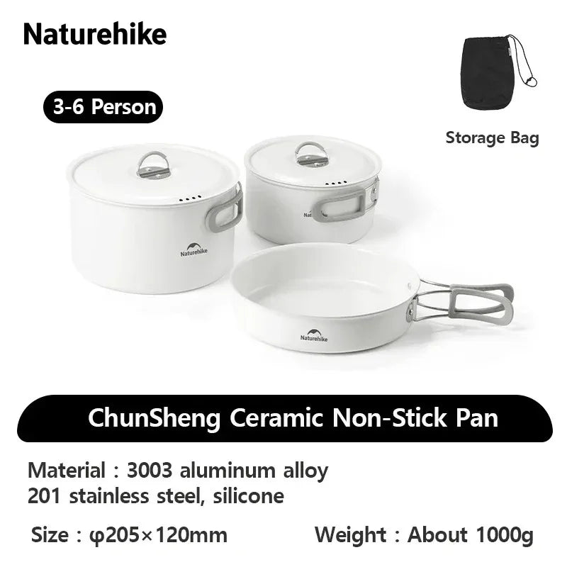 Naturehike Camping Cookware Ceramic Non-Stick Set Lightweight Portable Tableware Kettle Frying Pan Pot Cookset Kitchen Utensils