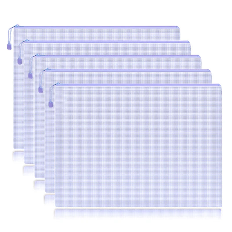 5Pcs, Waterproof Mesh Zipper Pouch, Document Bag, File Folders, A4, School, Office Supplies, Pencil Case, Storage Bags