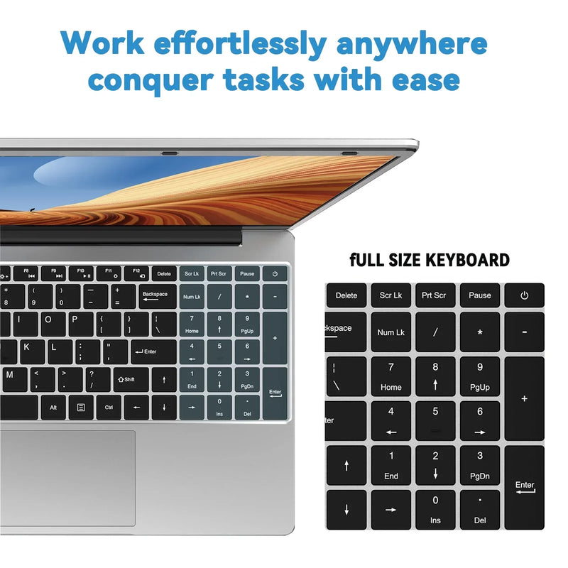 LENO Large-Screen 15.6" Laptop 32GB RAM 2TB SSD Intel 6500Y Office Windows11 Notebook 5000mAh Gamer PC with Backlit Fingerprint