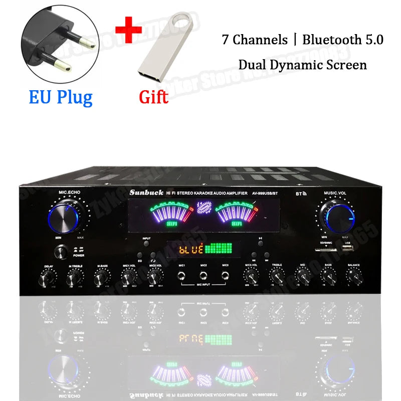 SUNBUCK 999BT Bluetooth HiFi Sound Amplifier Dual Dynamic Screen Subwoofer High-power Amplifier S For Home Cinema System Karaoke