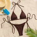 Sexy Coffee Wrinkled String Halter Bikinis Sets Two | SAMAG