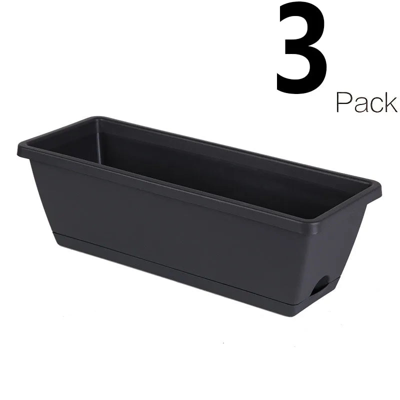 3 Pieces Rectangle Plant Containers Decors with Drainage Holes Flower Pot Plant Pot Window Box Planter for Outdoor Garden Home