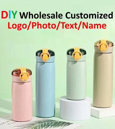 DIY 460ml Portable Kids Thermos Mug With Straw Stainless | SAMAG