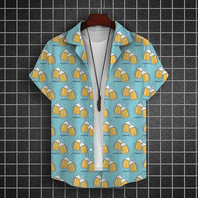 Hawaiian Shirt For Men 3d Beer Printed Short Sleeve Party | SAMAG