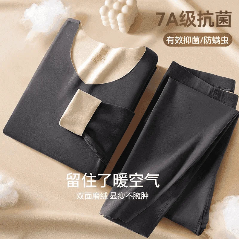 Men's Thermal Underwear Set Thick Fleece No Trace Autumn Clothes Pants Set Autumn Winter Cold Insulation Warmth