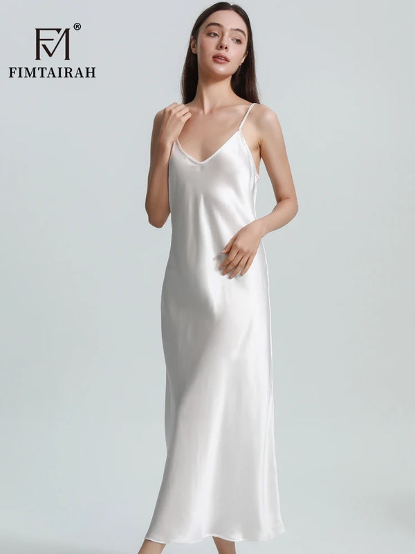FIMTAIRAH   Sexy Comfortable  00% Mulberry Silk Nightdress  Silk home wear black  Silk Long Night Dress   Silk Nightdress Women1
