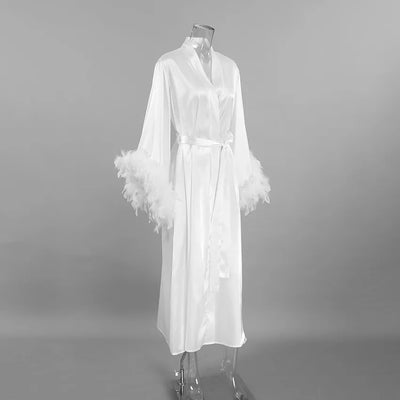 Feather Blush Kimono Robe Boudoir Wedding Floor Length | SAMAG