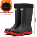 Men's Rain Boots Long Tube Water Shoes Non-slip Waterproof Safety Work Shoes Black Red High-Top Fishing Boots With Cotton Socks