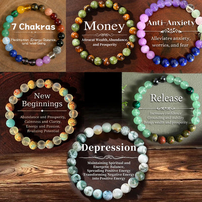 Natural Stone Symbolic Beaded Bracelet Women Men Anxiety Relief Protection Money Spiritual Inner Self - Love Jewelry | SAMAG