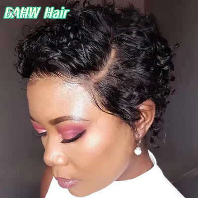 13x4 Lace Wig Side Part Pixie Cut Wigs Virgin Hair Side Part Peruvian Hair Kinky Curly bob Wig Transparent Lace For Black Women