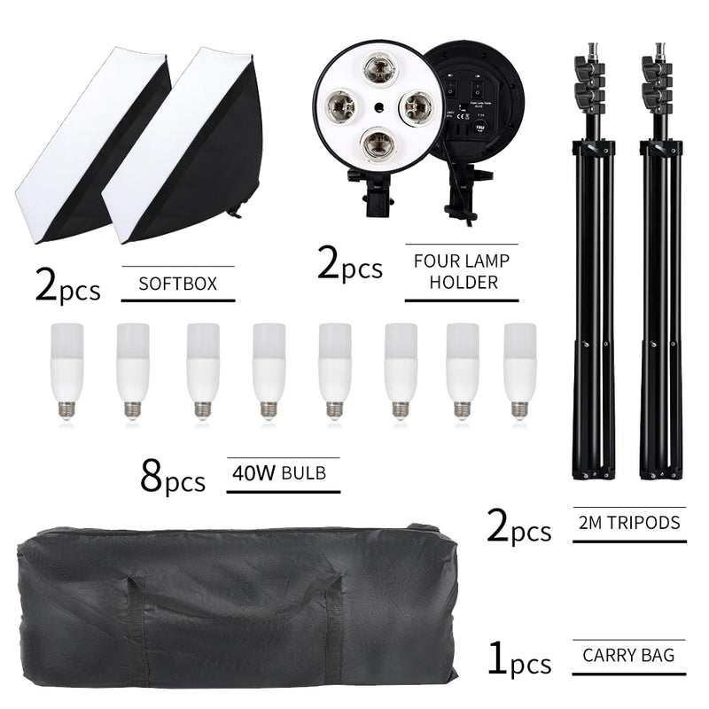 New 30w 40w Photography 50x70CM Softbox Lighting Kits System Soft box Continuous Light Use For Photo Studio Portrait Shooting
