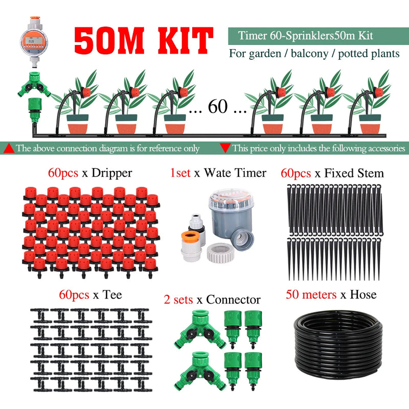 50-5M 1/4'' Hose Adjustable Drippers Automatic Watering Kit for Garden Greenhouse Home Outdoor Sprinkler Drip Irrigation System