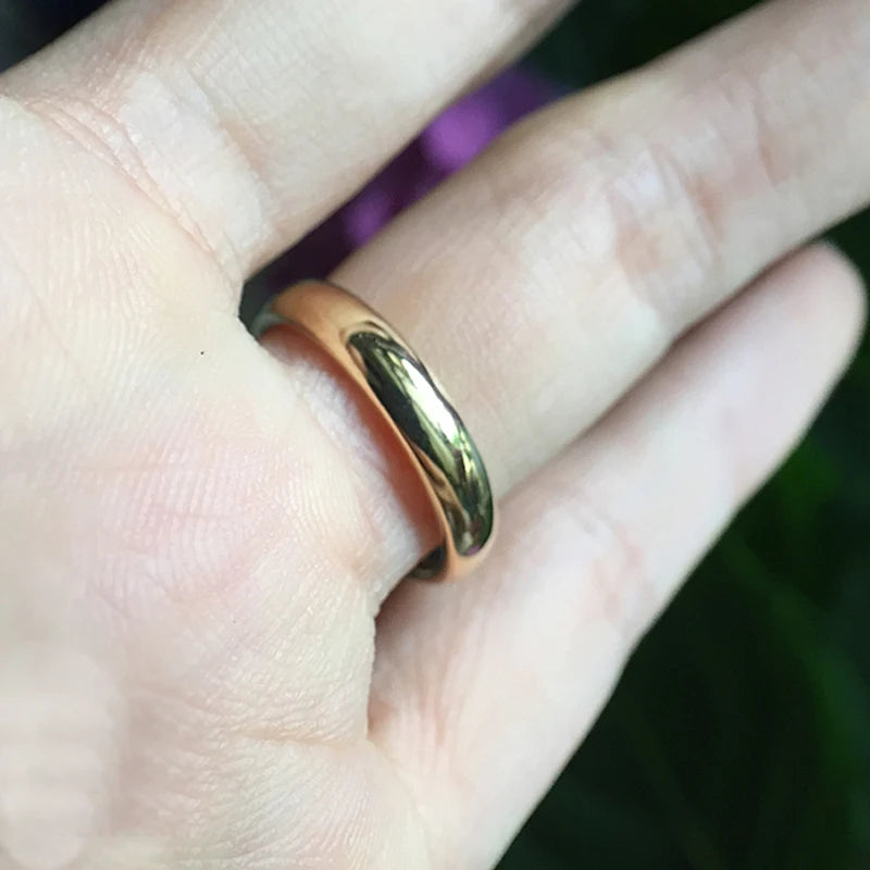 With 18K Stamp Never Fading 4mm Minimalist Fine 18K Gold Filled Rings Wedding Band Gift Jewelry for Women Men Couple Rings