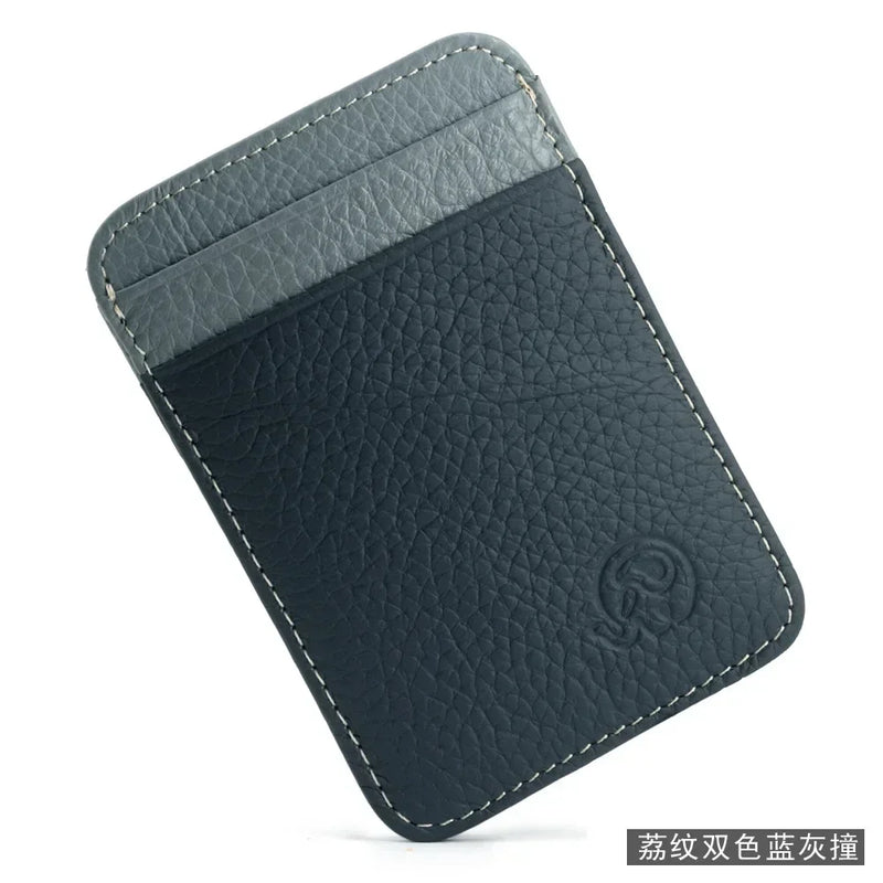 Fashion 100% Genuine Leather Thin Bank Credit Card Case Mini Card Wallet Men Bus Card Holder Cash Change Pack Business ID Pocket