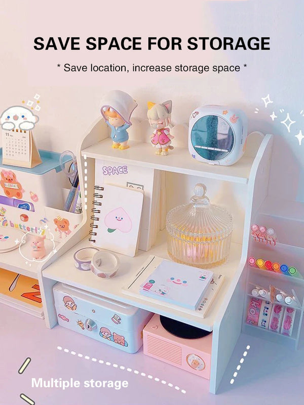 INS Desktop Storage Box 2 Layers Home Bedroom Dresser Skin Care Products Lipstick Shelf Study Stationery Books Sundry Organizer